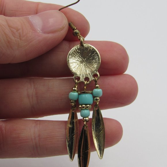 Vintage Black Inlay Beaded Dangle Earrings - Picture 2 of 5